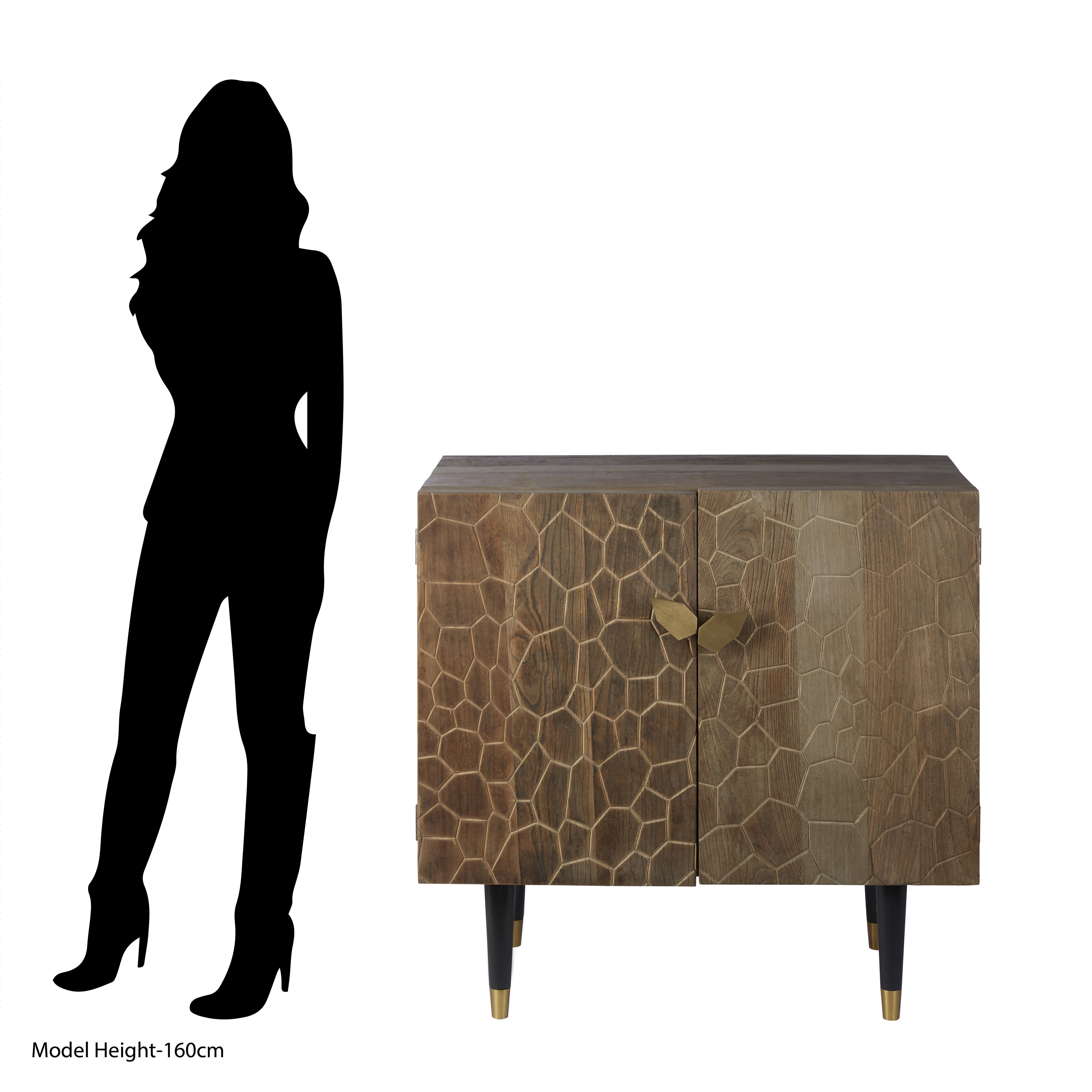 Cobre Natural Elm Wood Geometric Sideboard